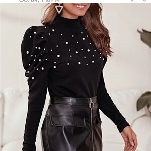 Black Pearl Puff Sleeve Turtleneck Shirt